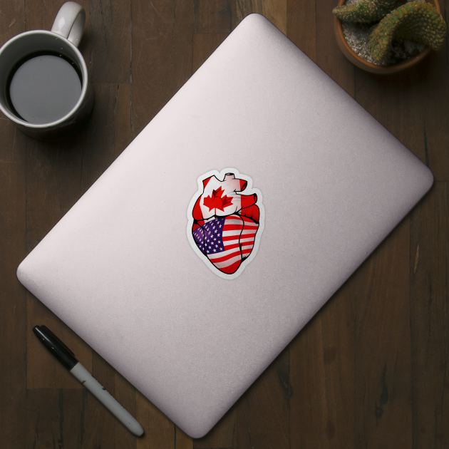 American Canadian Split Anatomical Heart With Flags - USA-Canada by Biped Stuff